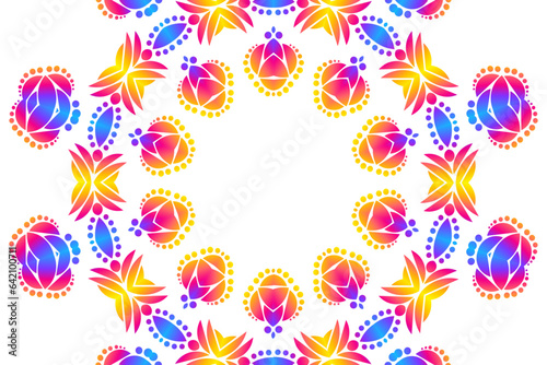 Beautiful colourful caleidoscope gradient flower art batik ethnic dayak borneo pattern background 