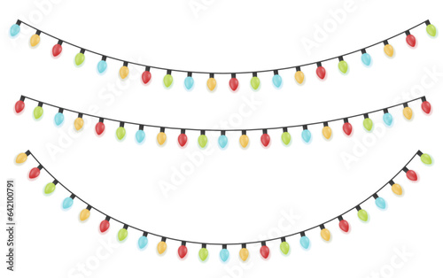 Light bulbs lights isolated on transparent background. Garlands glowing with light Christmas lights.	
