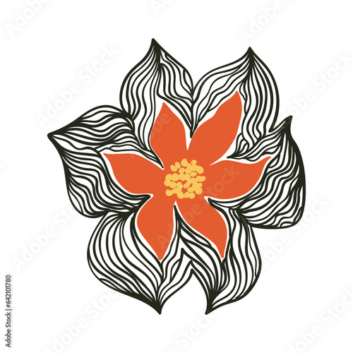 Linear whimsical flower. Hand drawn organic illustration. Vector isolated on white background.