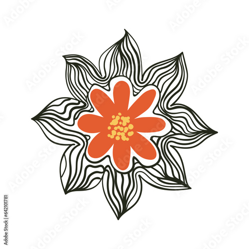 Organic flower. Hand drawn linear illustration. Vector isolated on white background.