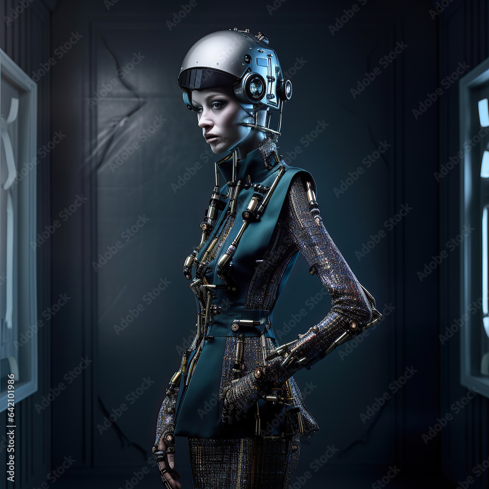 Naklejka premium ai generated illustrution Robot cycorg and modern high fashion