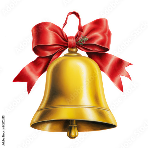 A Small Golden Bell With A Red Bow On A White Background Created With The Help Of Artificial Intelligence