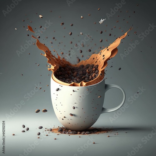Coffee Cup Filled with Freshly Dropped Beans  A Perfect Start to Your Day 