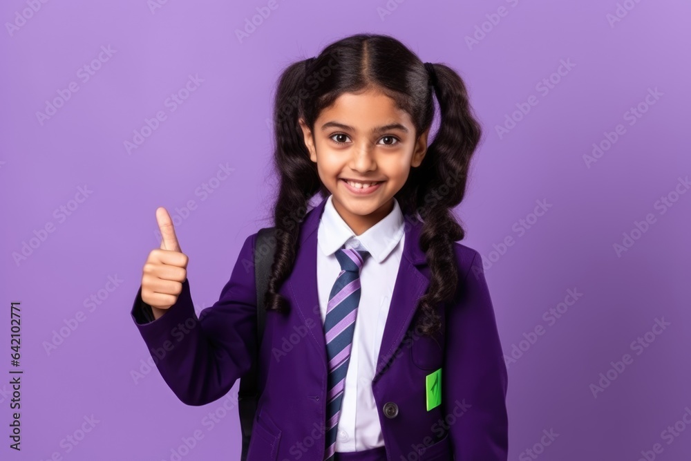 Happy indian kid primary elementary school girl with thumb up Happy indian kid primary elementary school girl with thumb up