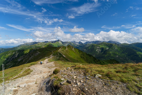 Tourist trail in Tatra mountains in Poland in summer.