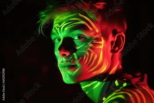 Handsome boy fluorescent paint in dark