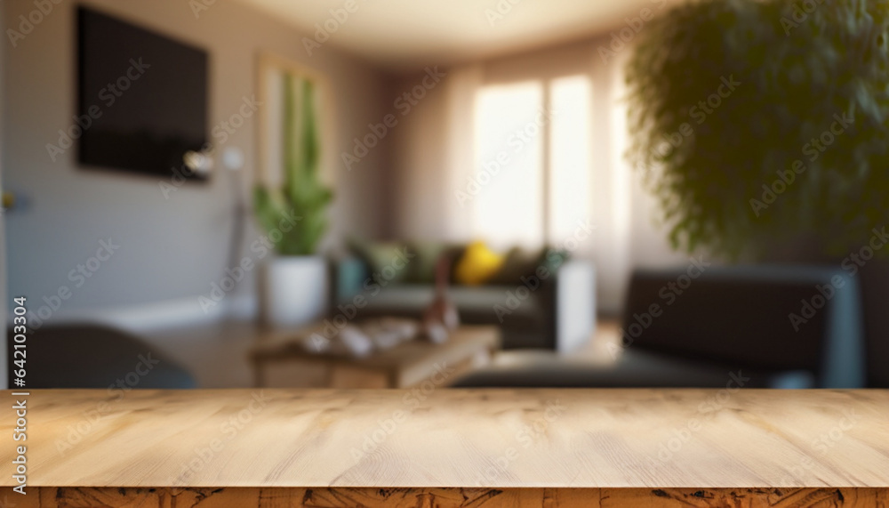 modern empty table living room, blurred background Ai generated modern empty table living room, blurred background Ai generated