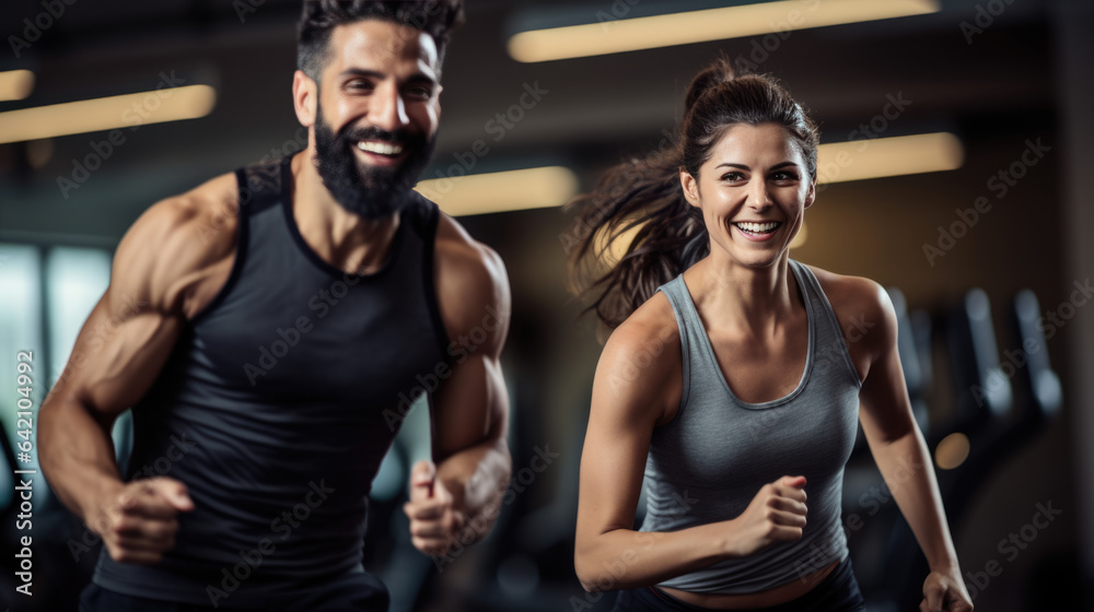 Portrait of sports man and woman training together in a gym