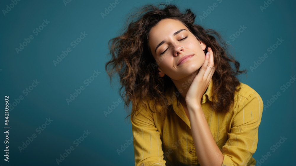 Portrait of woman on blue background Portrait of woman on blue background