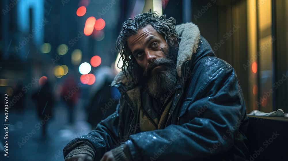 Homeless man on a city street