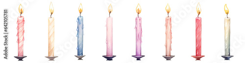 Watercolor candle set on a white background, Decorative candles isolated, watercolor design elements for holidays.