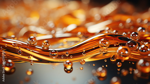 Oil bubbles background, bubbling drops of gold liquid