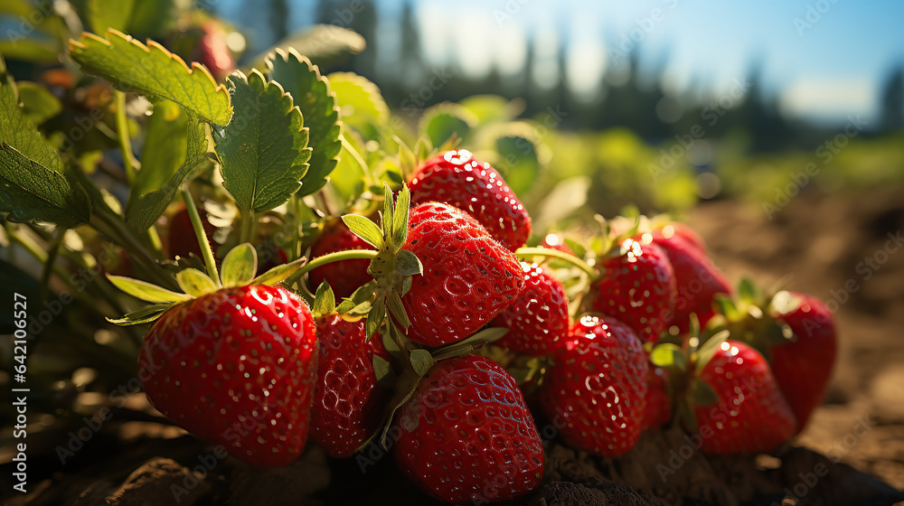 Raspberry farm on harvest season, aerial drone view - obrazy, fototapety, plakaty 