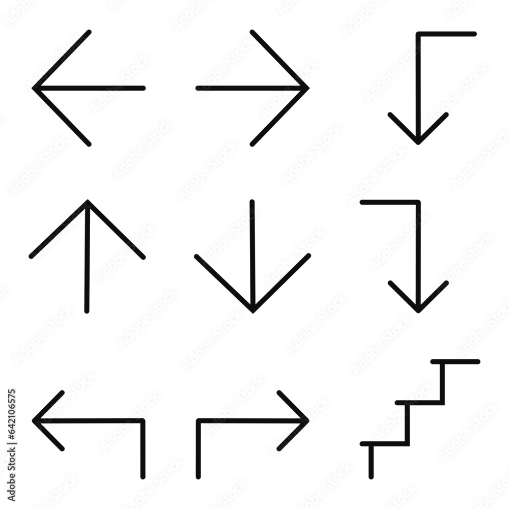 Way finding outline icon set, linear style directional arrows, ladder icon flat trendy style isolated on white background. Way finding outline icon set, linear style directional arrows, ladder icon flat trendy style isolated on white background.