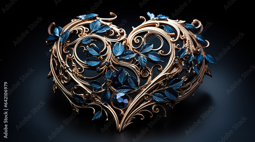 Wrought Iron in Shape of Heart, Love Symbol in Blue Colors