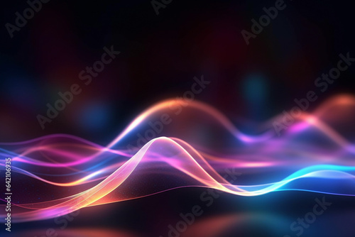 Beautiful deep blue, pink and orange abstract background with waves, new technologies, intermet, IT concept. Design element, AI generated