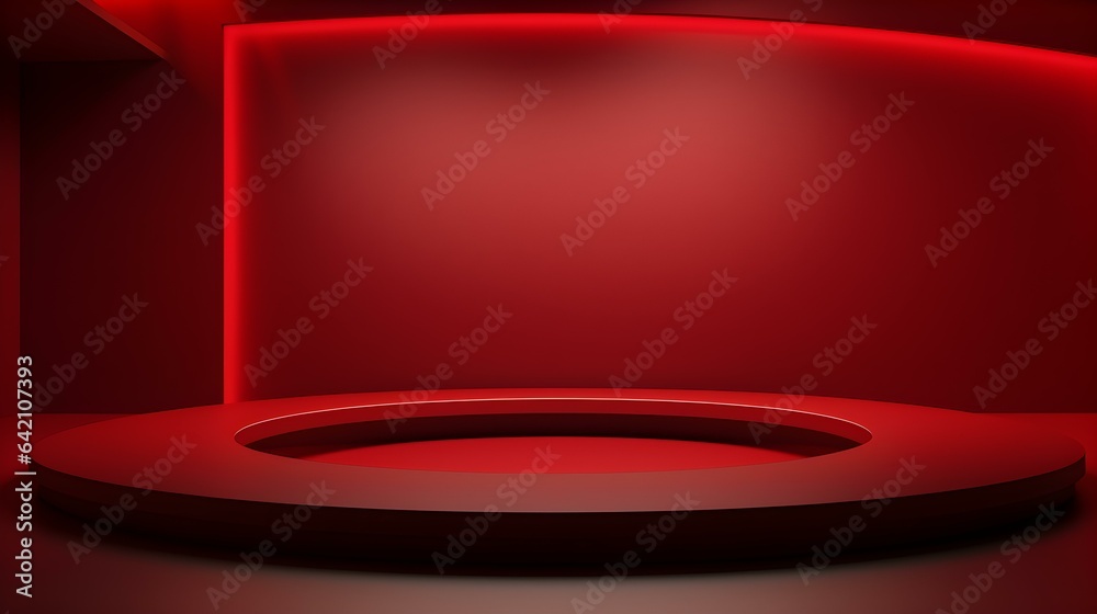 Obraz premium Modern Studio Background in dark red Colors. Elegant Room for Product Presentation 