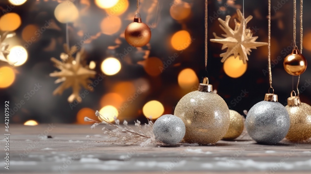 Fototapeta premium Christmas decoration with colorful ball and light background