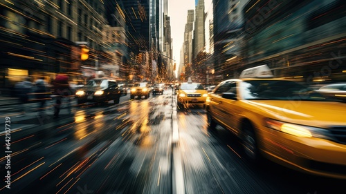 Foto Cars and taxis in movement with motion blur in downtown Manhattan created with G