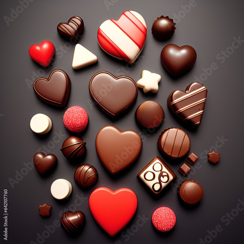 Top view of various chocolates scattered around