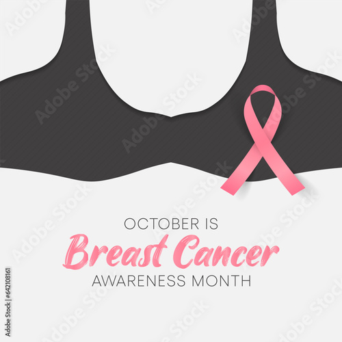 Breast Cancer awareness month vector illustration, soft pink ribbon and typography, symbolizing hope and unity, encourages hope and support.