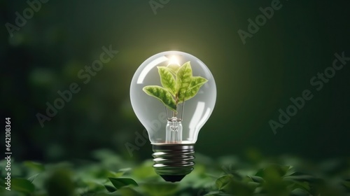 Small plant in bulb full of light Idea concept