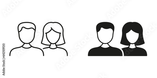 Couple of Female and Male Pictogram. Woman and Man Line and Silhouette Black Icon Set. Human Portrait. Business Staff, People Portrait Symbol Collection. Isolated Vector Illustration
