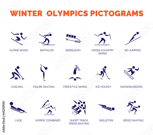 Summer sports icons. Vector isolated pictograms on white background with the names of sports disciplines. 