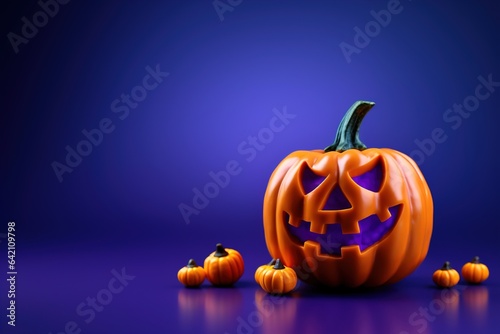 Concept image of a pumpkin on a bright purple background in Halloween style.