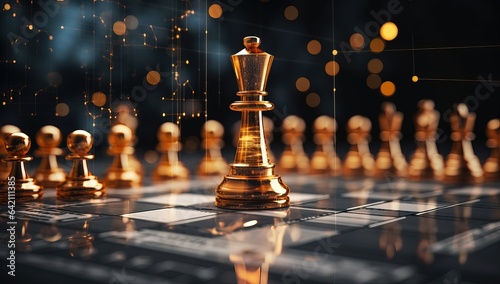 Golden chess king on the chessboard. Business strategy concept. photo