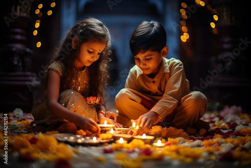 Little siblings celebrating Bhaidooj or Diwali festival