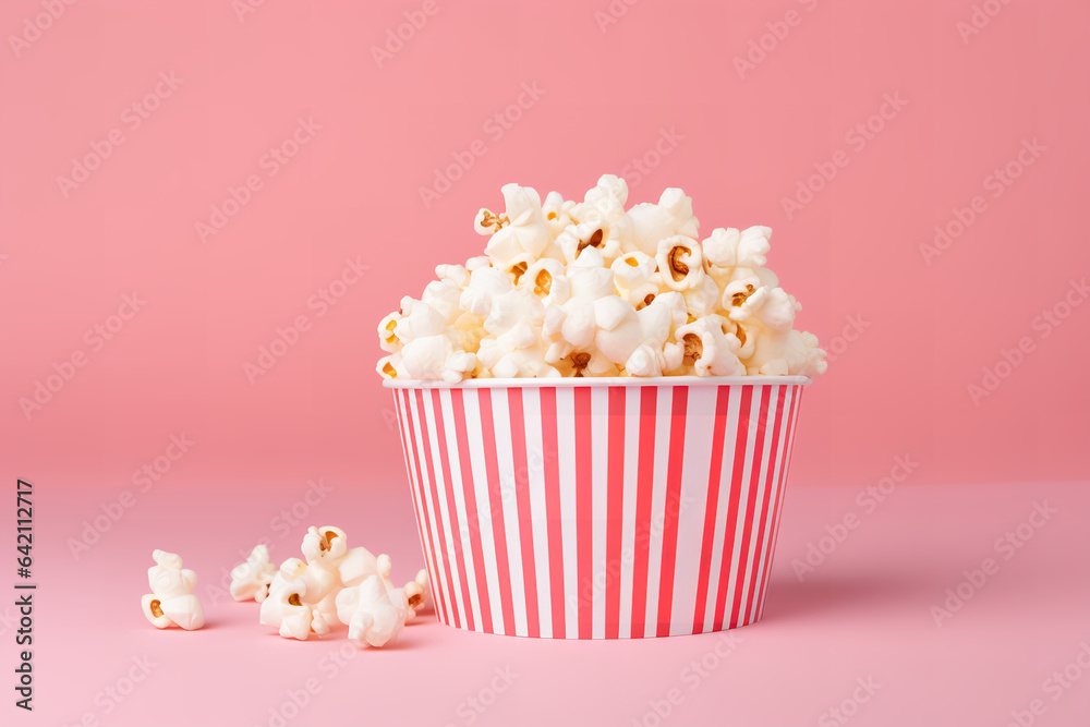 fresh popcorn on light pink background 