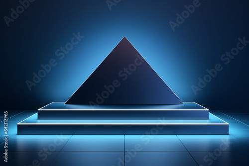 Minimal stage Podium showcase Geometric shapes square box and Triangle Concept on blue light background with copy space - 3d rendering