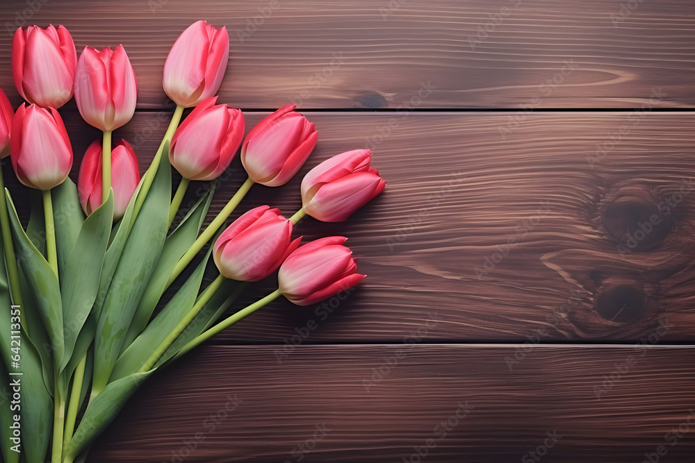 red tulips on a wooden background. Moher's day, women's day, anniversary easter background with copy space red tulips on a wooden background. Moher's day, women's day, anniversary easter background with copy space