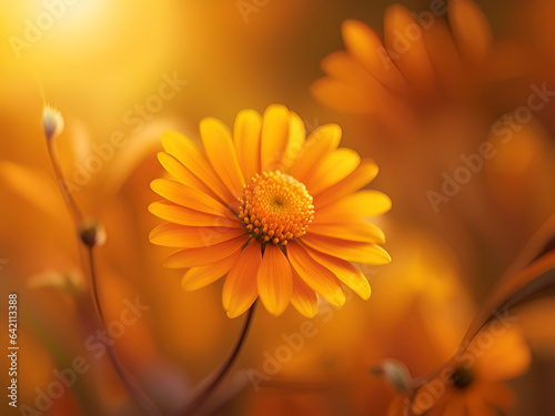 Closeup autumn yellow flower. Generative AI. © Katarzyna