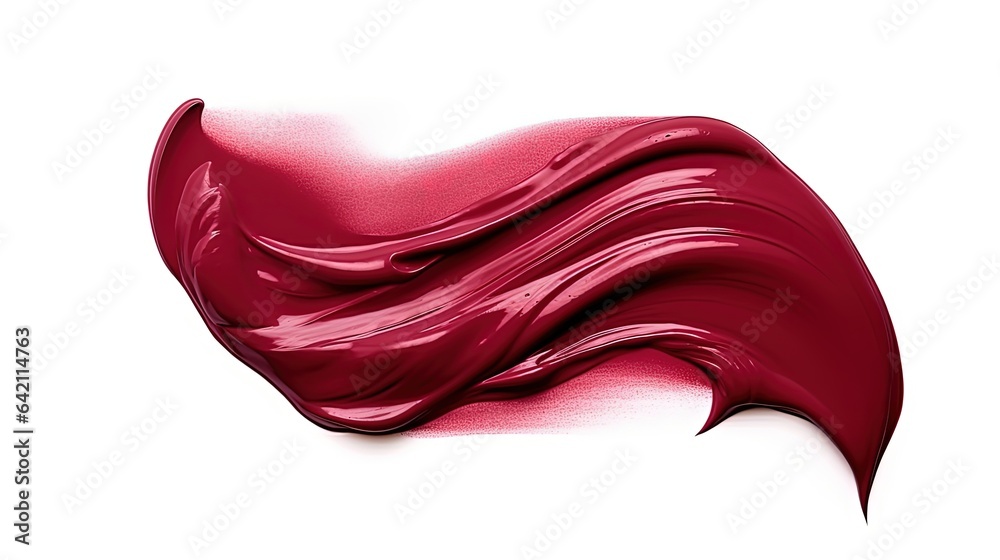 Fototapeta premium Burgundy lipstick stroke smear smudge on isolated white background, generative ai