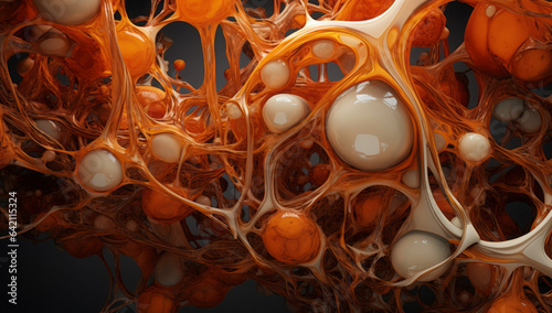 Abstract background.  Cellular. White and orange.  Organic pattern. 3d, stringy. Macro photography. Organic alien structure.