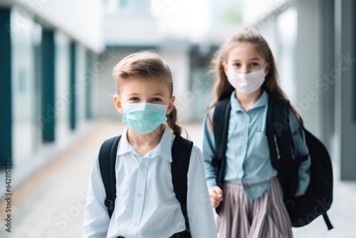 School child wearing face mask, Quarantine, pandemic concept