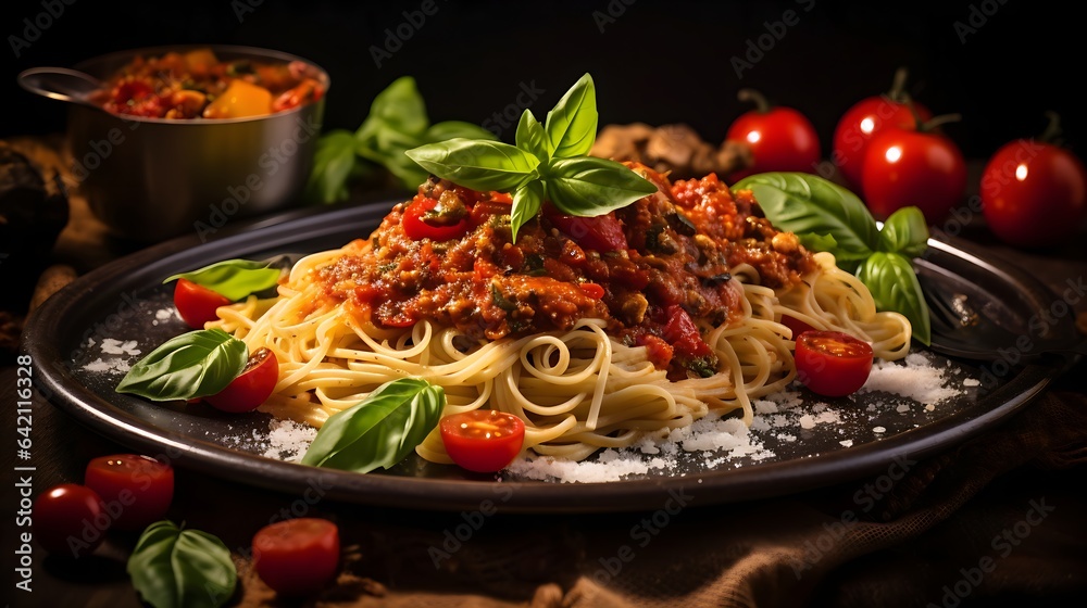 Pasta spaghetti Close-Up of Delicious and Flavorful Detailed Italian Dish, Focus on Culinary Details, Generative AI