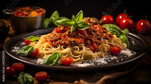 Pasta spaghetti Close-Up of Delicious and Flavorful Detailed Italian Dish, Focus on Culinary Details, Generative AI