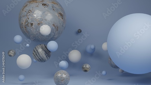 Abstract Spheres: Geometric Contemporary Art - 3D render, Creative Design, Minimalist Composition, Visual Symmetry, and Innovative Structure