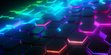 abstract background with neon glowing hexagons.
