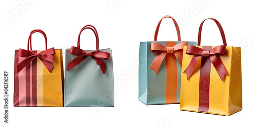 Red and yellow bags isolated on transparent background representing shopping or gifts