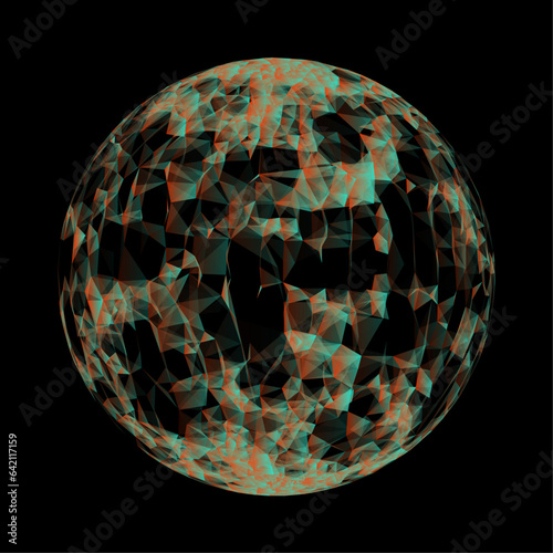 Futuristic vector sphere composed of particles and connecting lines, representing network connections and big data in an abstract technological background.