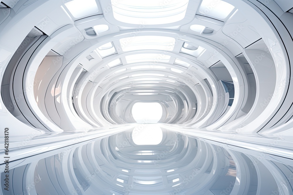 Sleek, modern abstract white interior with geometric architecture and futuristic design elements. Concept of contemporary space and innovation. Sleek, modern abstract white interior with geometric architecture and futuristic design elements. Concept of contemporary space and innovation.