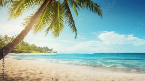 Tropical sandy beach with palm created with Generative AI