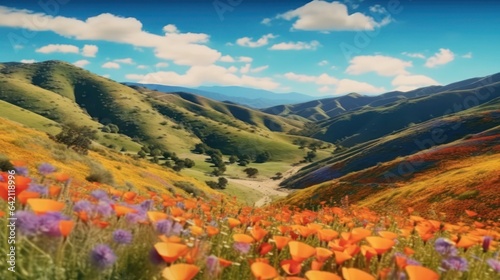 Sunrise over the mountain and wild flower 