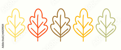 Clip art set of doodle outline oak leaves on isolated background. Hand drawn elements for Autumn harvest holiday, Thanksgiving, Halloween, seasonal, textile, scrapbooking.