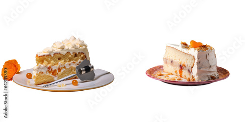 Half of the cake with groundcherry and a knife transparent background photo