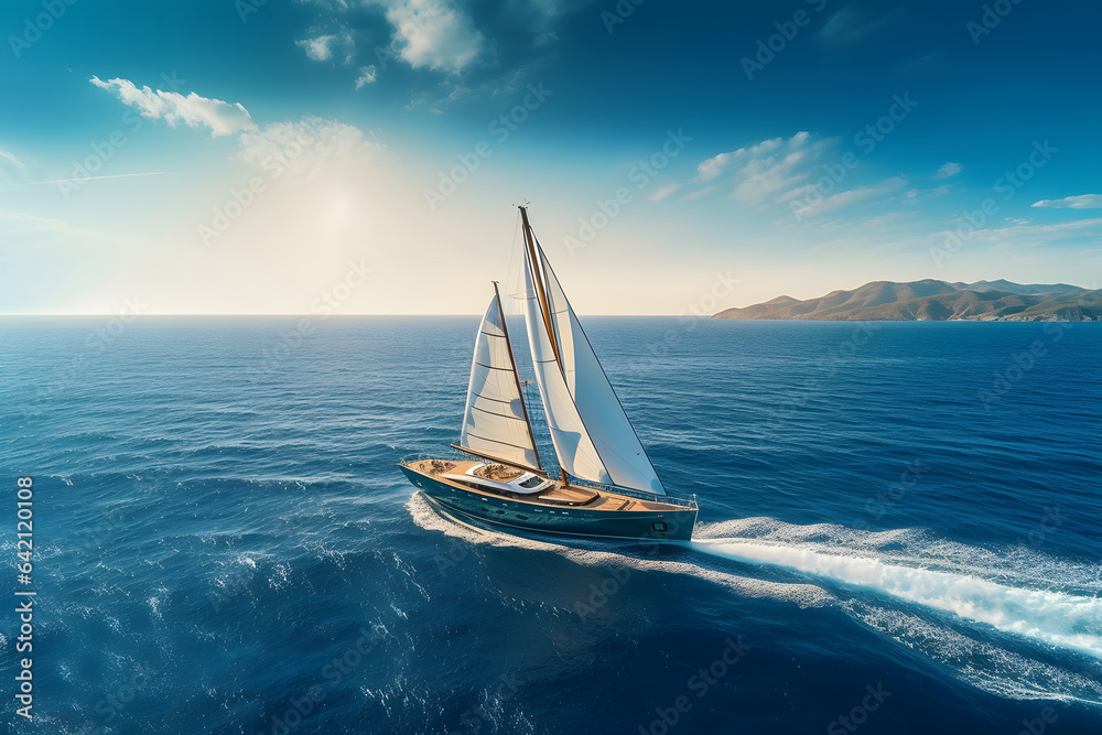 Luxury super yacht sailing in beautiful sea - obrazy, fototapety, plakaty 